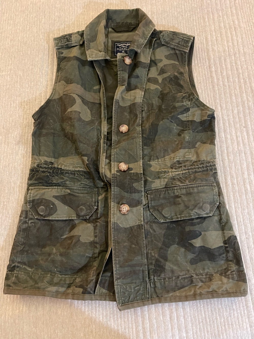 Womens Abercrombie & Fitch Utility Outerwear GREEN CAMO Vest Full Zip Size XS